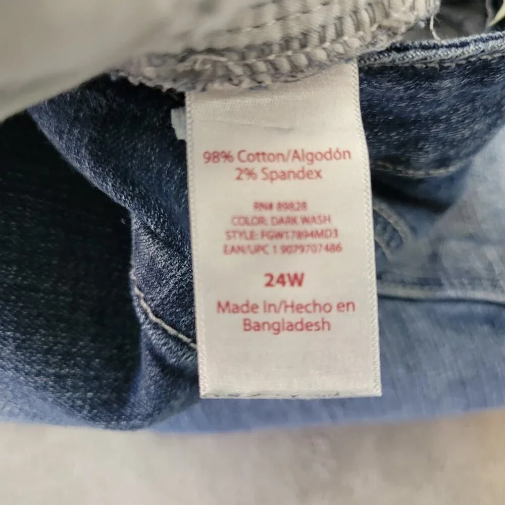 Faded Glory 24W Plus Distressed Dark Blue Straight Leg Denim Jeans SL18E